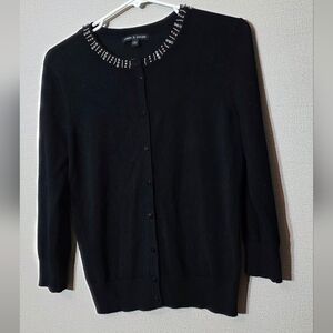 Cable & Gauge Black Cardigan with Embellished Neckline
